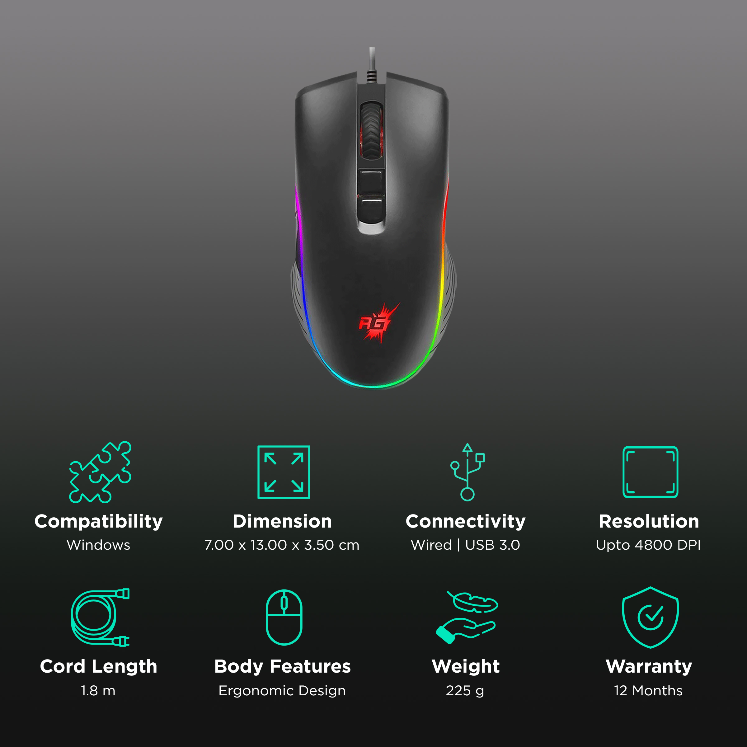 Buy Redgear A20 Wired Optical Gaming Mouse (4800 DPI, Extra Durable